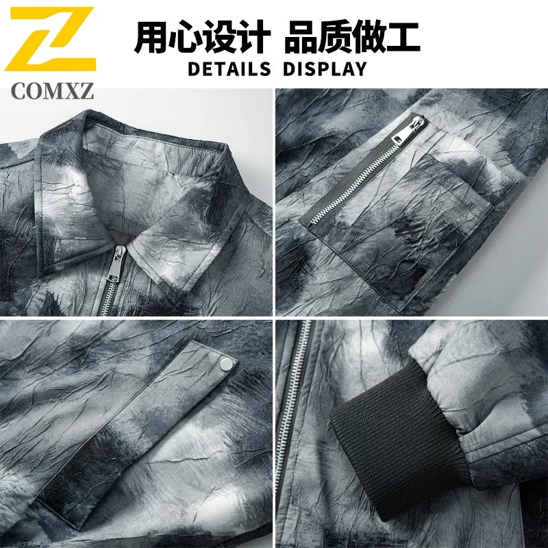 سترة COMXZ للرجال على الطراز الصيني مقاس كبير جديد قماش أكسفورد مخطط وطية صدر السترة الاتجاه اليومي النسخة الكورية معطف خفيف فاخر للتنقل 2025
