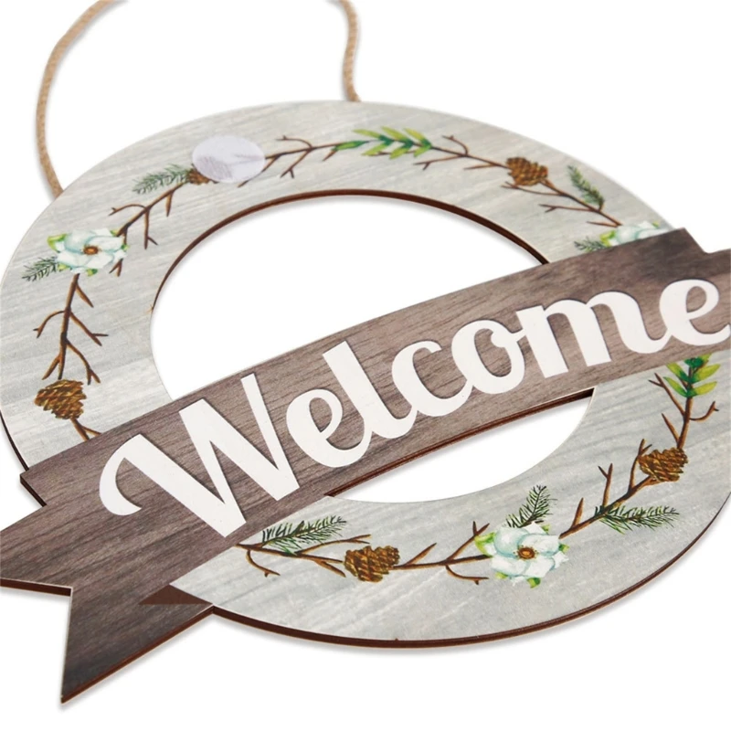 X6HD Interchangeable Welcome Sign Seasonal Front Door with Changeabled Icons Christmas Wreath Decors Housewarmings Gift