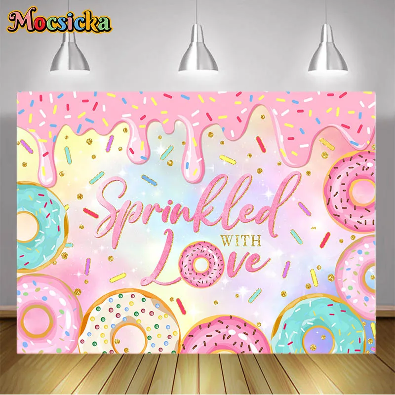 Sprinkled Love Birthday Party Photography Background Donut Candy Cake Smash Studio Backdrop Kids Portrait Photocall