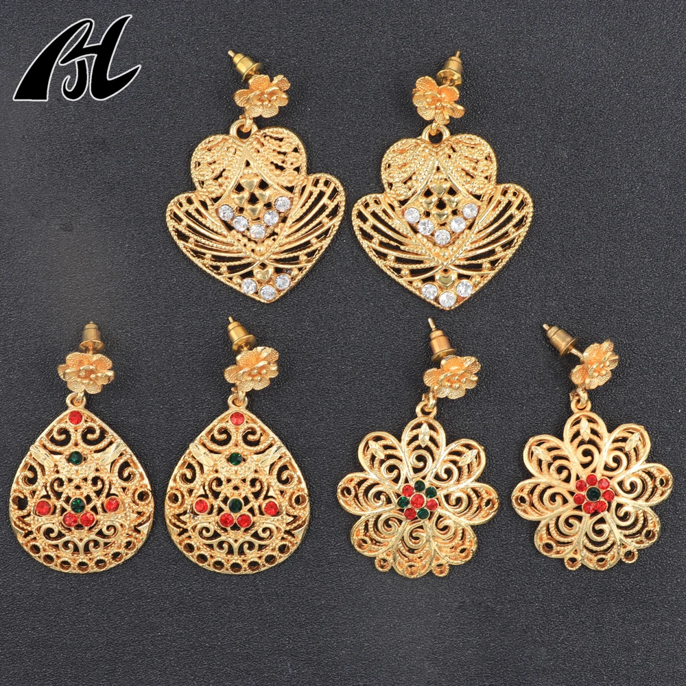 Wedding Gold earrings Red and green stone fashion jewelry alloy premium earrings