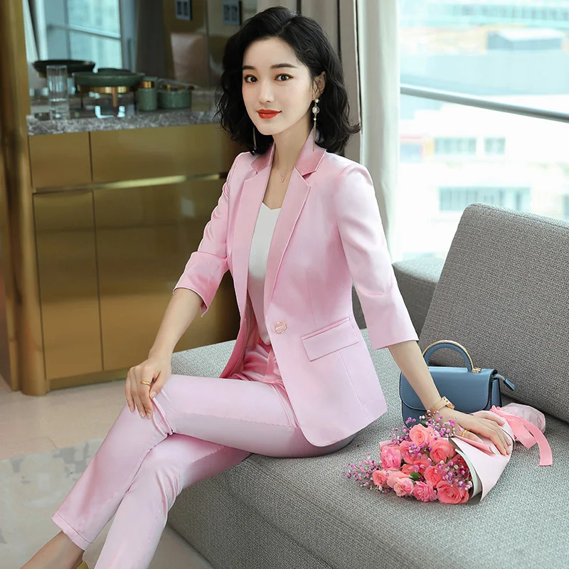 High-end Premium Women\'s Blazer Pant Two Piece Office Suit 2022 Spring New Elegant Temperament Female Jacket Casual Ninth Pants