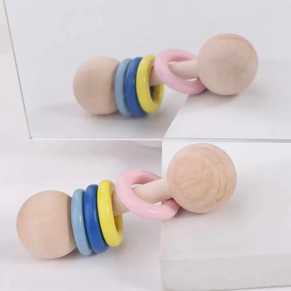 Rainbow Rings Wooden Baby Rattle Toy HandBell Educational Wooden Rings Musical Instruments Toy Musical Montessori