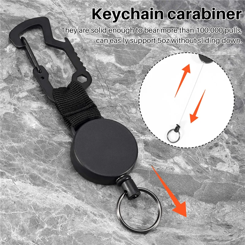 B47C 3 Pack Retractable Keychain - Heavy Duty Badge Holder Reel With Multitool Carabiner Clip,Key Ring With Steel Wire Cord Up T