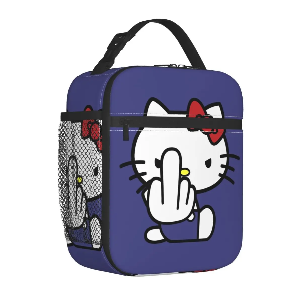 Hello Kitty Middle Finger Insulated Lunch Bags High Capacity Thermal Bag Lunch Box Tote College Picnic Food Storage Bags