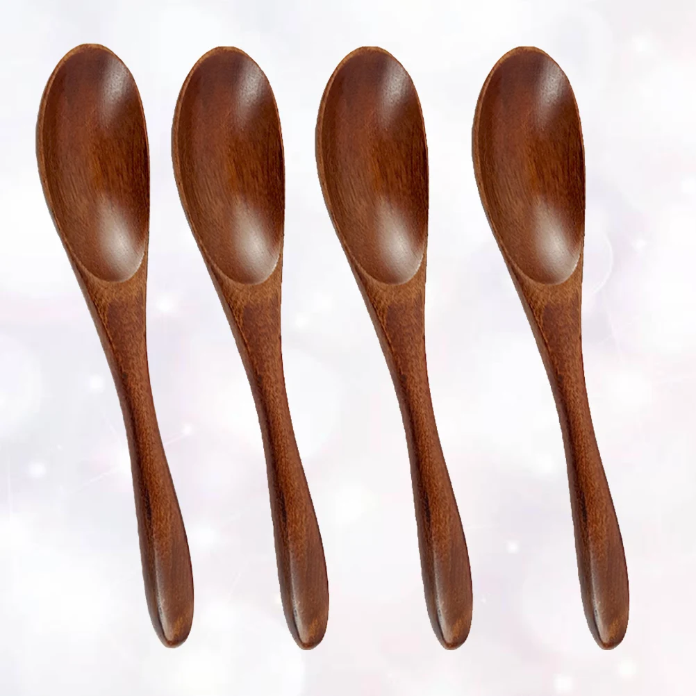 

4pcs 16Cm Wooden Spoon -Friendly Long Handle Soup Spoon For Home Restaurant Use Smooth Lightweight Brown