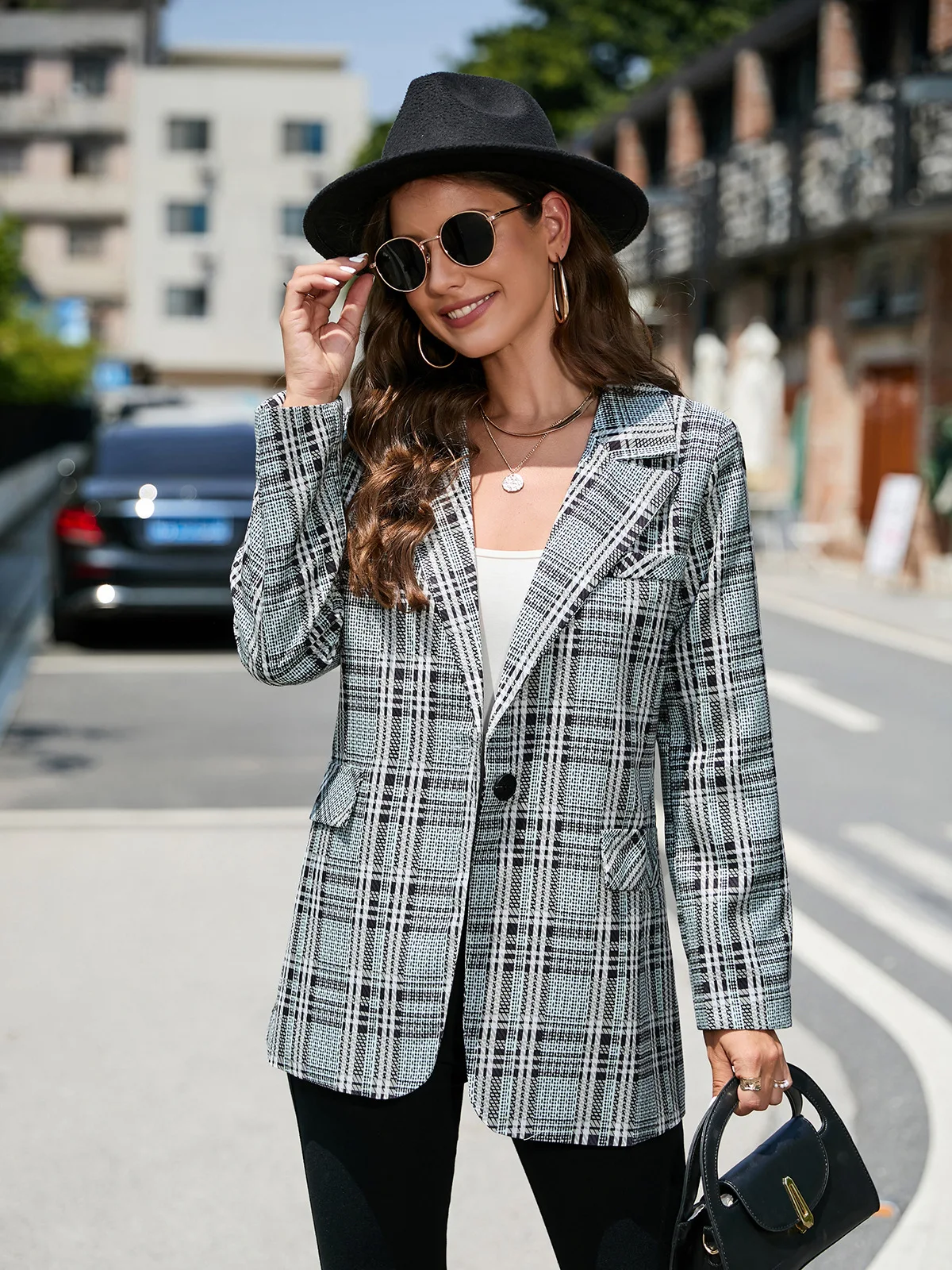 Blazer da donna con risvolto scozzese elegante moda Casual confortevole Blazer cappotti a maniche lunghe Urban Lady autunno inverno Streetwear