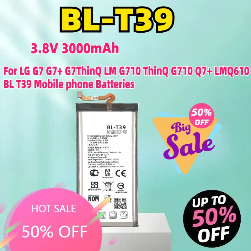 

BL-T39 3,8 В 3000 мАч аккумулятор для LG G7 G7 + G7ThinQ LM G710 ThinQ G710 Q7 + LMQ610 BL T39 аккумуляторы для мобильных телефонов
