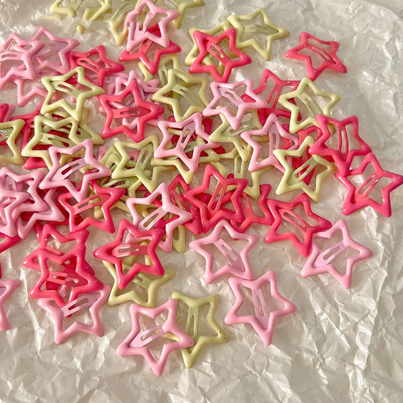 pink cute star hair clips, girl dopamine small clip, bangs side pentagonal star hair clip, children\'s headwear