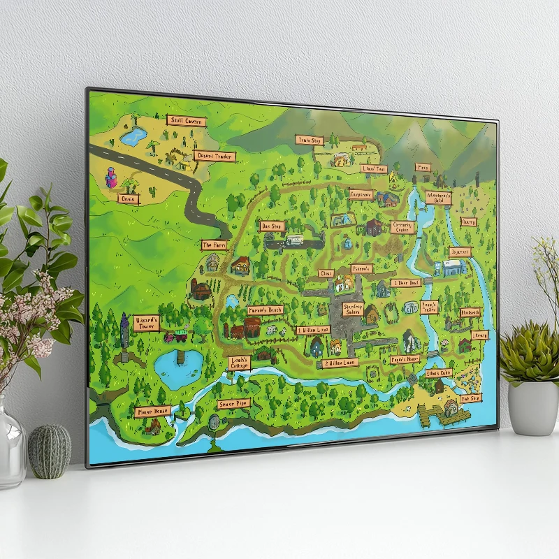 Stardew Valley Karte Gemüse-Ernte Poster Kunst Leinwanddruck Ästhetische Wandkunst für Wohnzimmer Heimdekoration