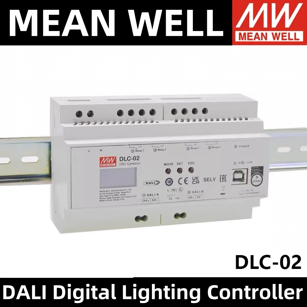 MEAN WELL DLC-02 DRC-02-KN DALI Multi-master Digital Lighting Controller with BUS Channels Support Dali2 Device Power Supply