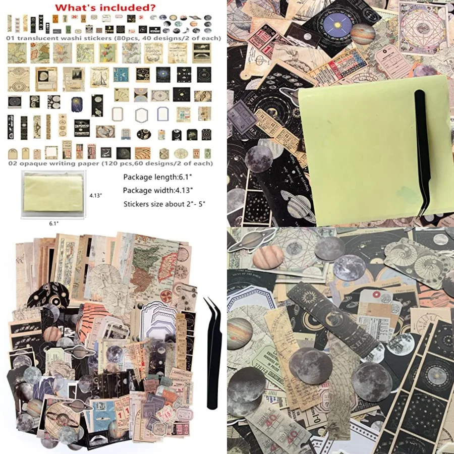ملصقات جمالية مكونة من 200 قطعة من TIYPKE - ملصقات قصاصات عتيقة لمجلات رصاصة المجلات وموضوعات القمر الفضائية - P #1