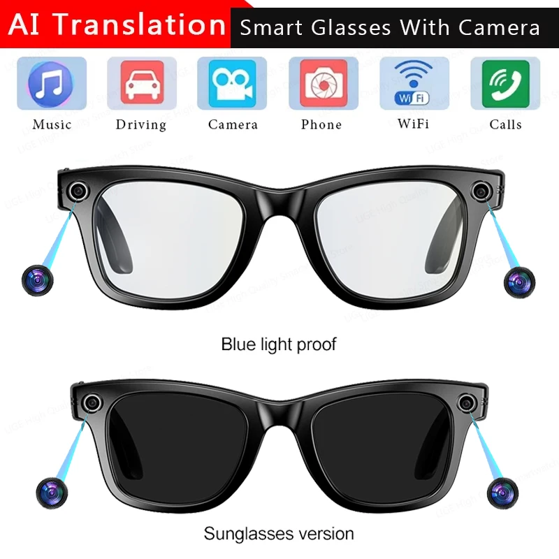 

Upgrade Camera Smart Glasses Men AI Language Translation Wireless Music Control Bluetooth Call Sunglasses Sports Women Eyeglass