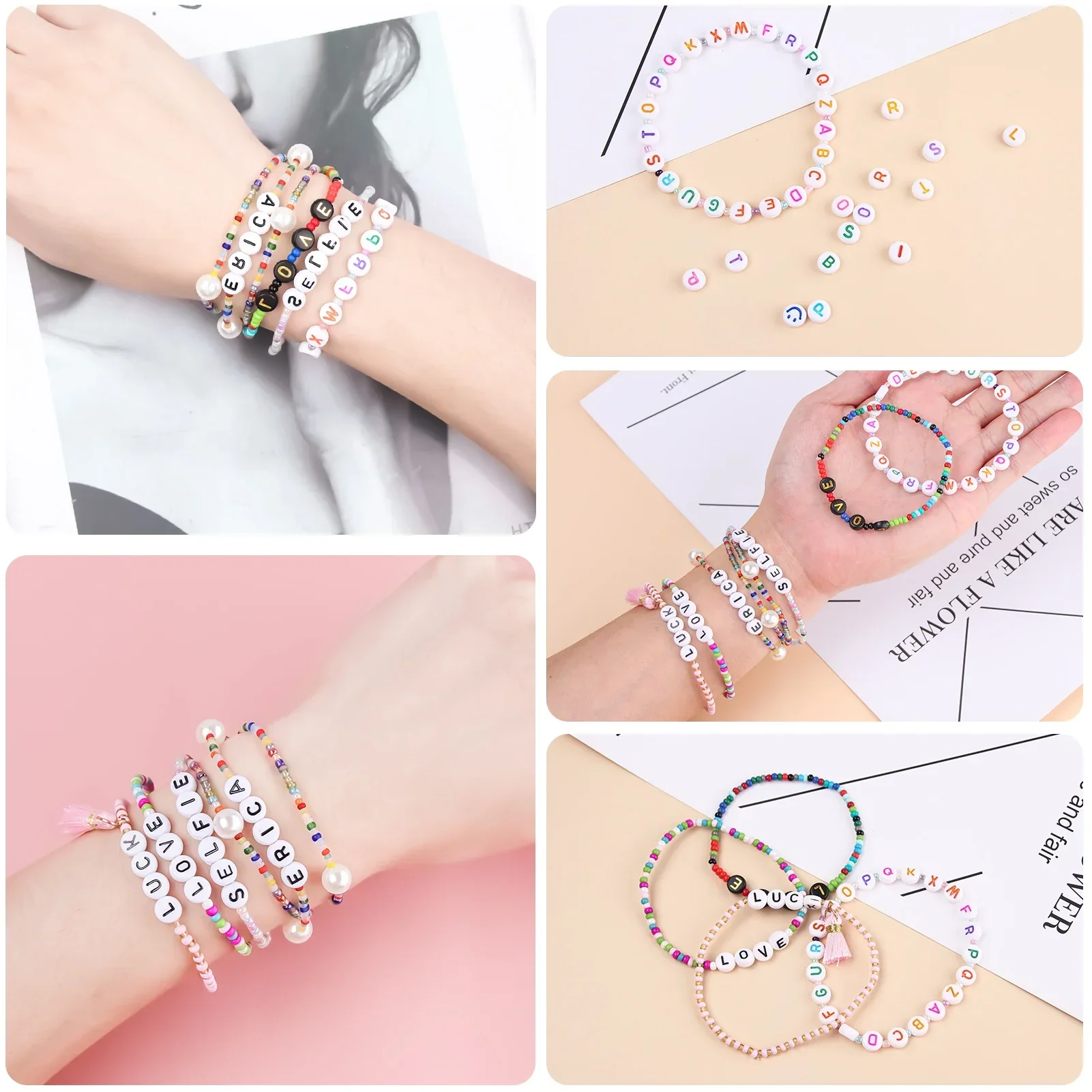 100-500 Stück Acryl A-Z 26 Buchstabenperlen Weiße Runde Alphabetperlen mit Löchern für Schmuckherstellung Halskette Armband Zubehör – Detail 1