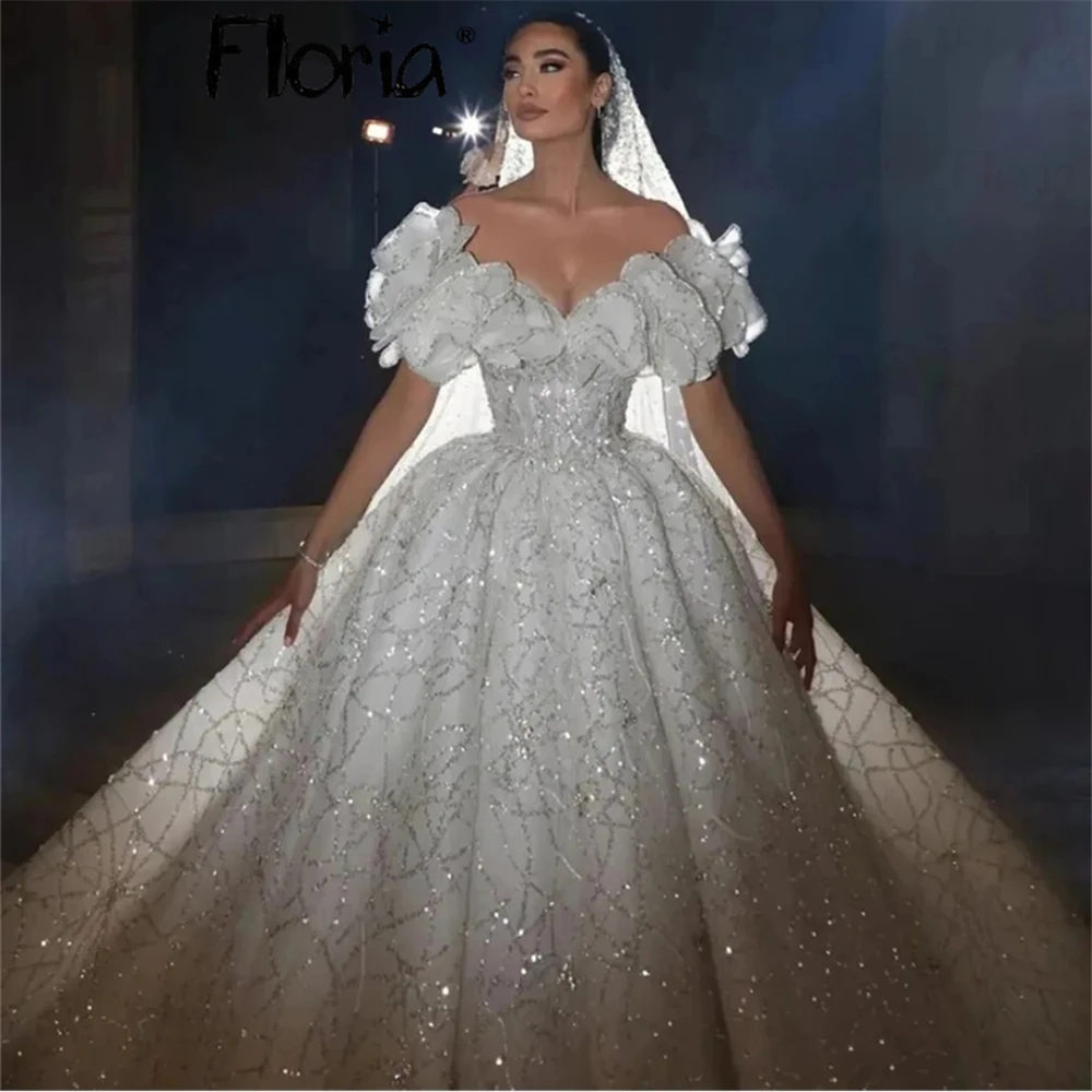 Customized Newest Leaf Wedding Dress White Sparkly Ball Gown Bridal Gowns Luxury 2025 Dubai Beaded Vestido De Noiva Plus Size