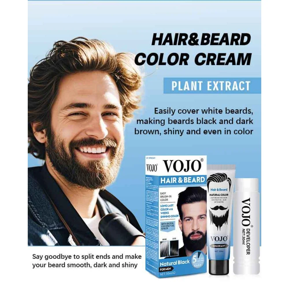 مجموعة صبغ ألوان اللحية والشعر للرجال - تغطية رمادية تدوم طويلاً لشعر اللحية والرأس. مظهر طبيعي، سهل الاستخدام في المنزل