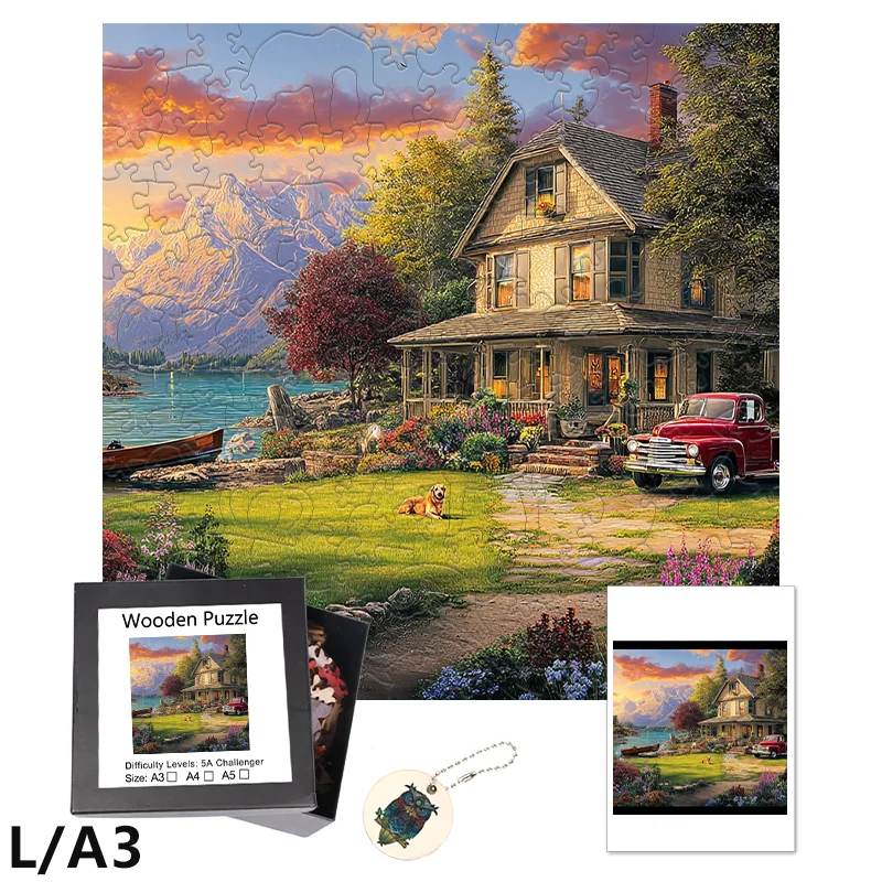 Houten legpuzzels voor ontspannen landelijk leven, doe-het-zelf-stressverlichtende entertainmentspel-legpuzzels, kerstcadeaus.