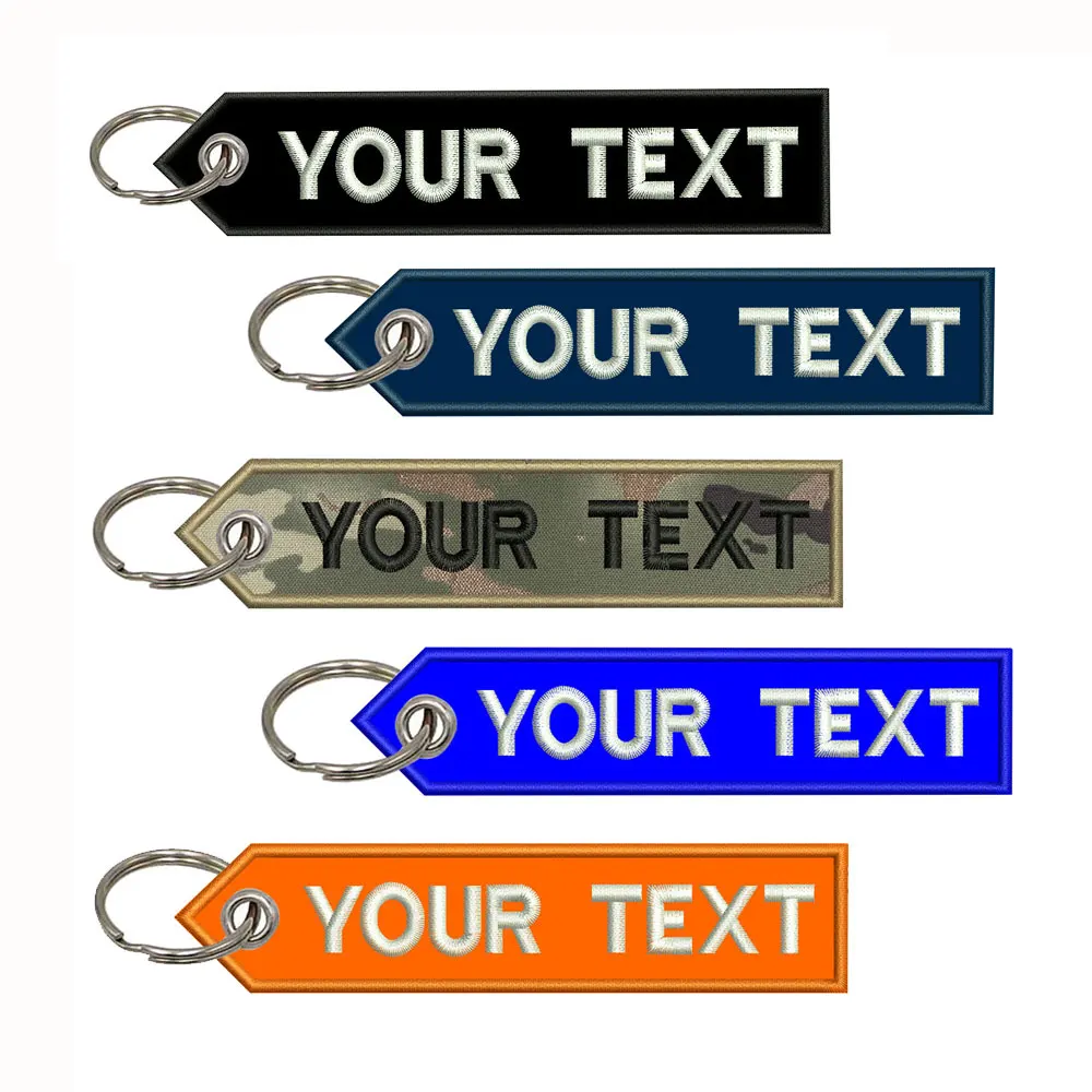 Porte-clés personnalisé, étiquette de texte personnalisée, broderie Double face pour motos, voitures, ATV, scooters