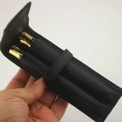 Di lusso In Pelle Nera Sacchetto Della Penna Holder Cassa di Matita di Scuola Forniture per Ufficio Del Sacchetto Doppio Sacchetto per Fontana di Leader del Regalo Creativo