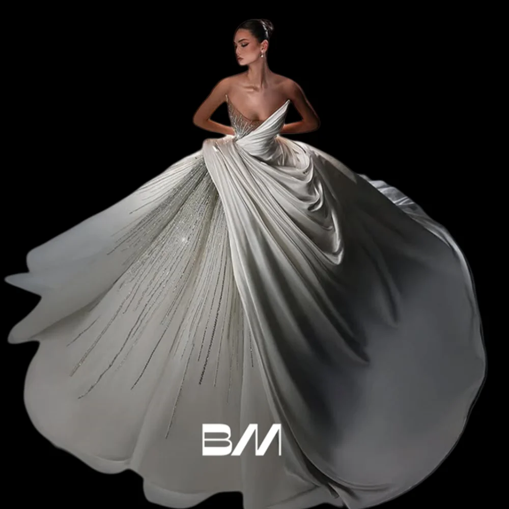 

Elegant Satin Ballgown Wedding Dress for Women with Beadings Strapless Luxury Bride Dresses Customized Bridal Gown 2025