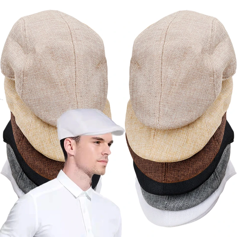 Klassische einfarbige Baumwoll-Leinen-Baskenmützen für Herren, elegante Malermützen im britischen Stil, weiche, vielseitig kombinierbare Künstlermützen, Kopfbedeckung, Accessoires