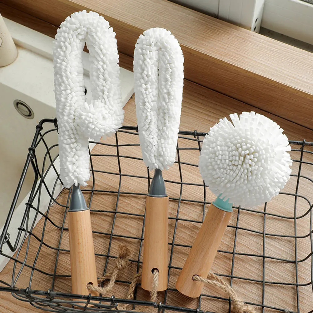 

3Pcs Universal Cleaning Brush Set for Glassware Bottles Cups Wine Decanters with Flexible Handle Supple Design for Home