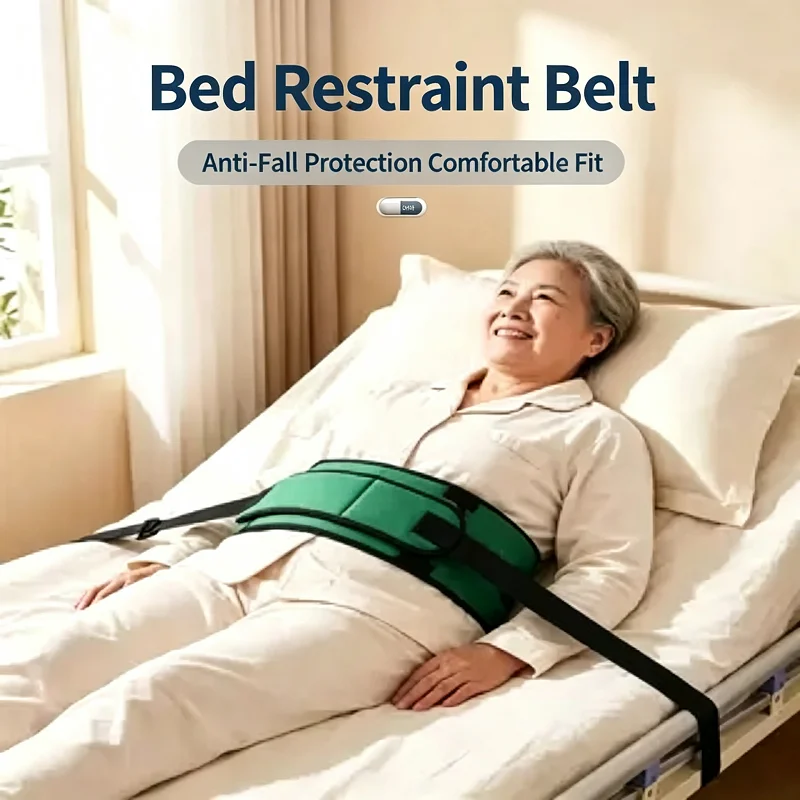 Adjustable Bed Safety Restraint Belt for Elderly Bedridden Patients Anti-Fall Waist Strap with Thick Padded Cushion for Dementia Home Care Use