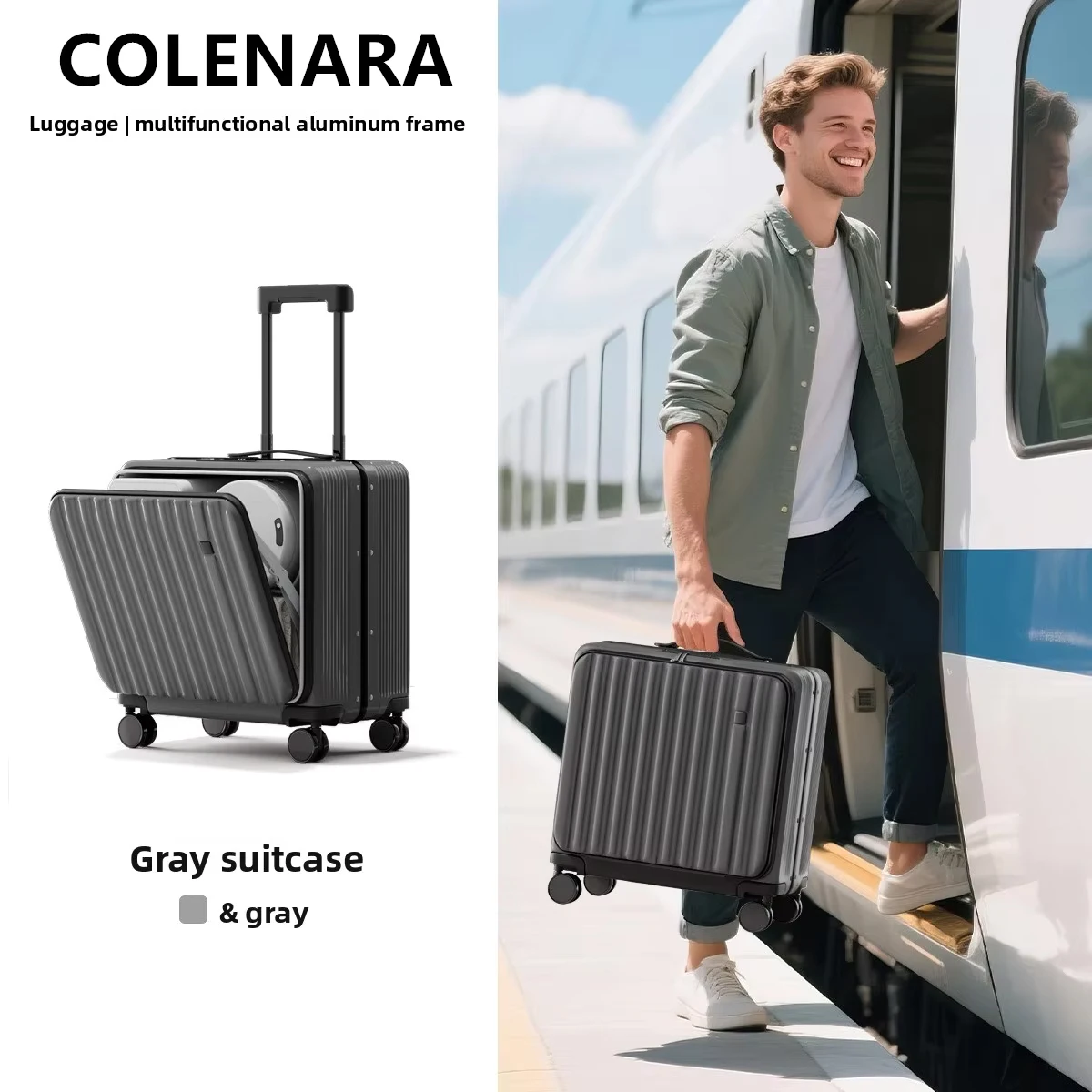 COLENARA Travel Luggage Front Opening Laptop Boarding Case USB Charging Trolley Case 18