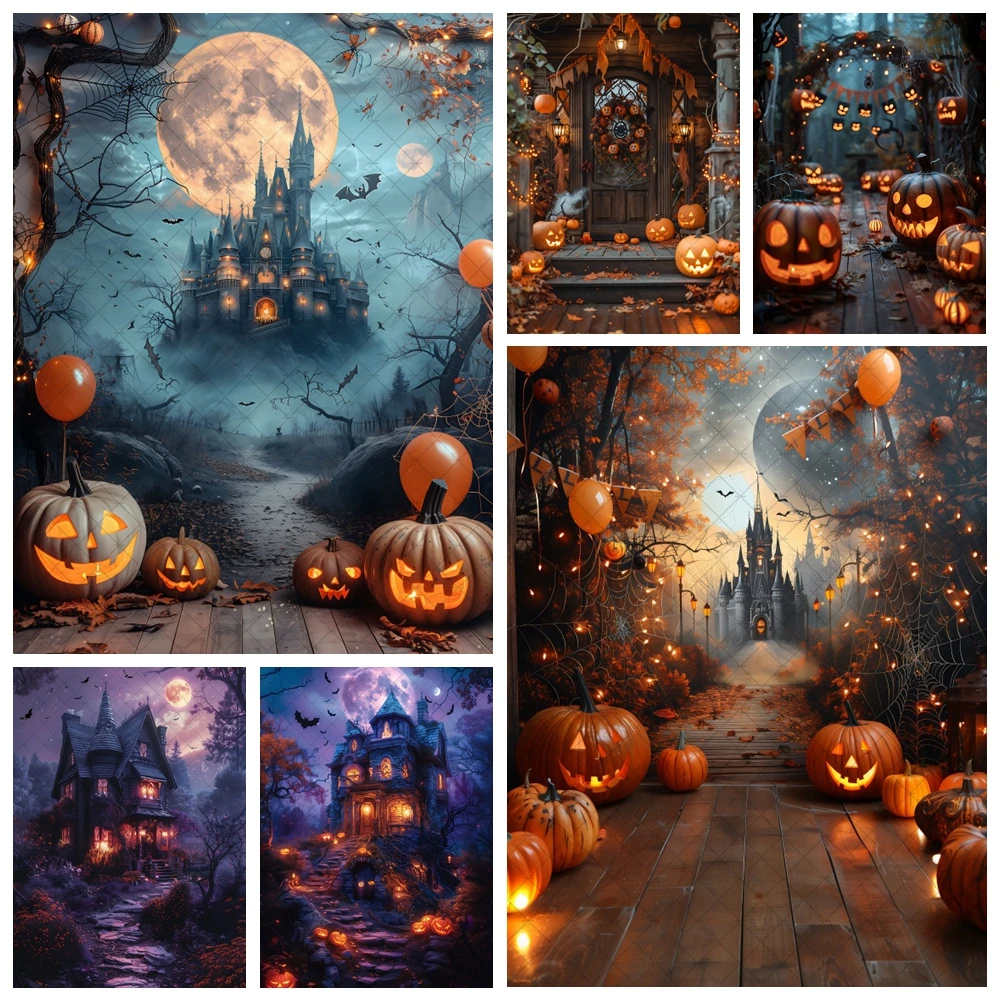 

Halloween Party Photography Backdrop Horror Night Scary Pumpkin Moon Forest Castle Child Portrait Photoshoot Background