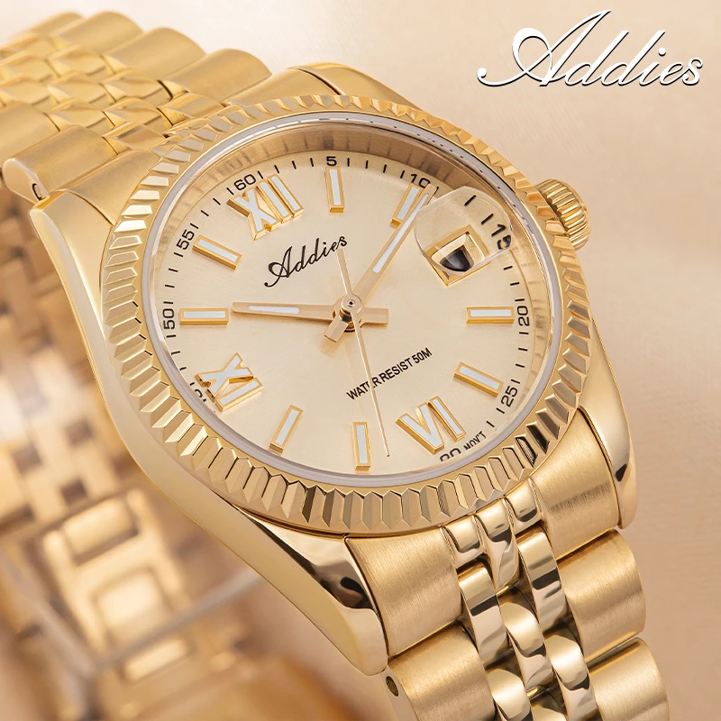 ADDIES Calendar Sapphire Glass Gold Watches Ladies Elegant Super Luminous Women's Stainless Steel Quartz Wristwatches AW25901