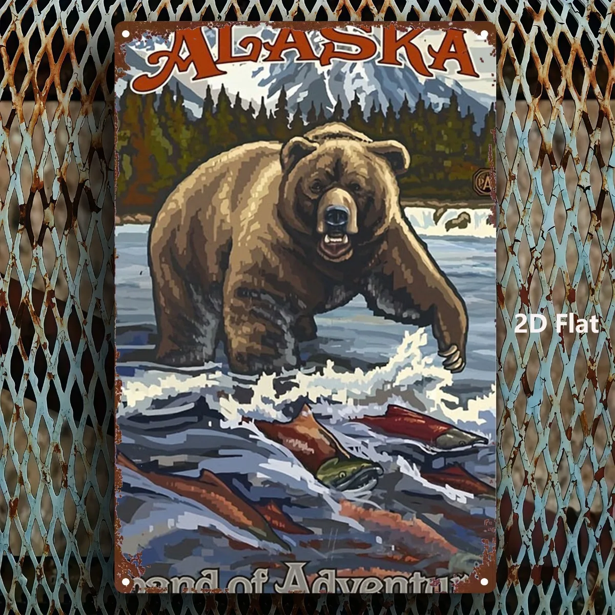 Alaskan Brown Bear Fishing Blechschild Metall Poster Retro Wandkunst für Home Bar Garage Dekor