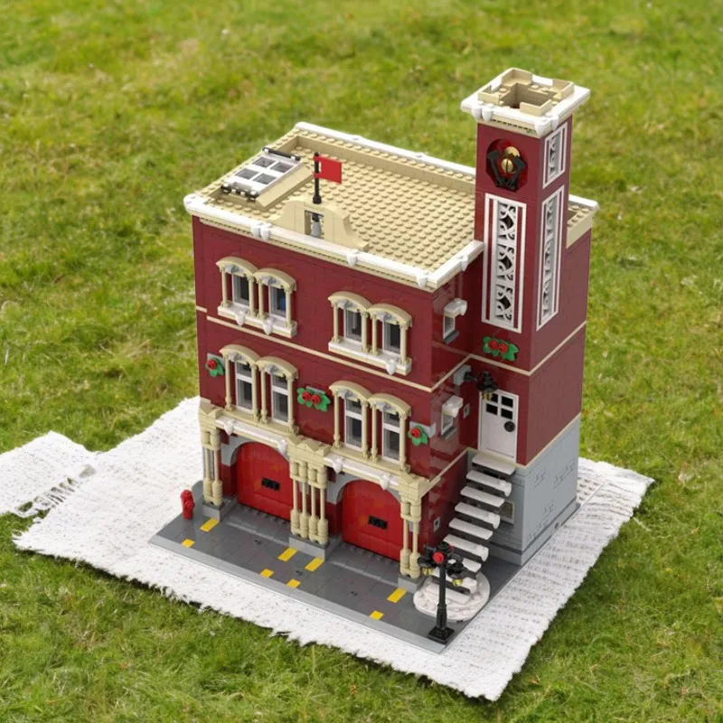 

Набор блоков для рождественской пожарной станции Moc, 2886 шт., идеально подходит для праздничных сцен, совместим с модульной серой