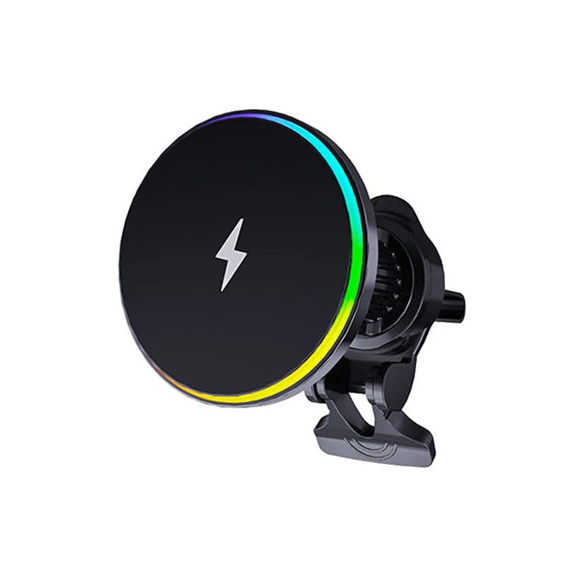 

15W Magnetic Wireless Car Charger with Air Vent Clip Phone Holder Fast Charger Car Magnetic Wireless Charging RGB Charger