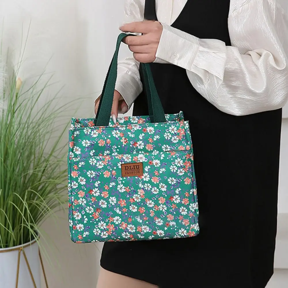 New Handbag Floral Print Lunch Bag Large Capacity Thermal Waterproof Insulated Bag Thickening Lunch Bag Women