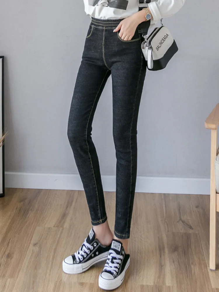 Elastyczne dżinsy ołówkowe z wysokim stanem damskie casualowe vintage obcisłe elastyczne spodnie dżinsowe moda koreańska wiosna jesień streetwear vaqueros