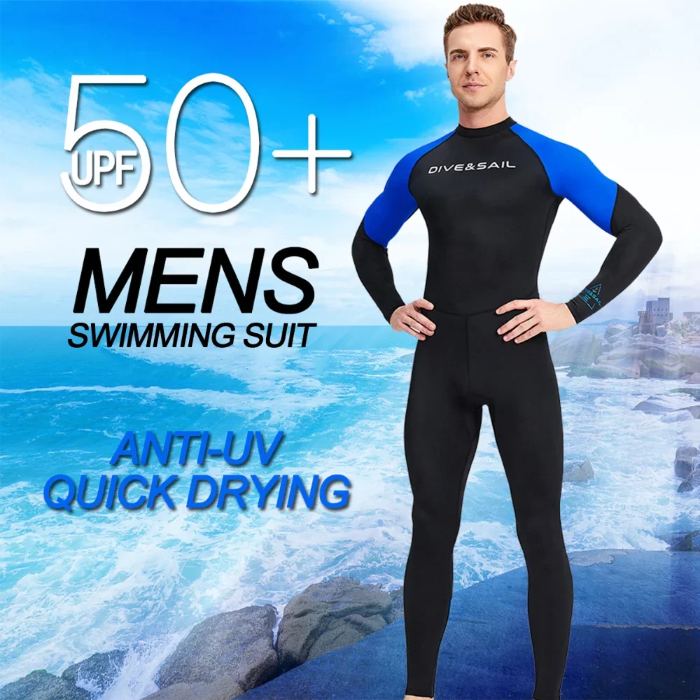 Summer Men's Long-sleeved One-piece Swimsuit Lightweight Breathable Beach Surfing Swimming Sunscreen Quick-drying Clothes