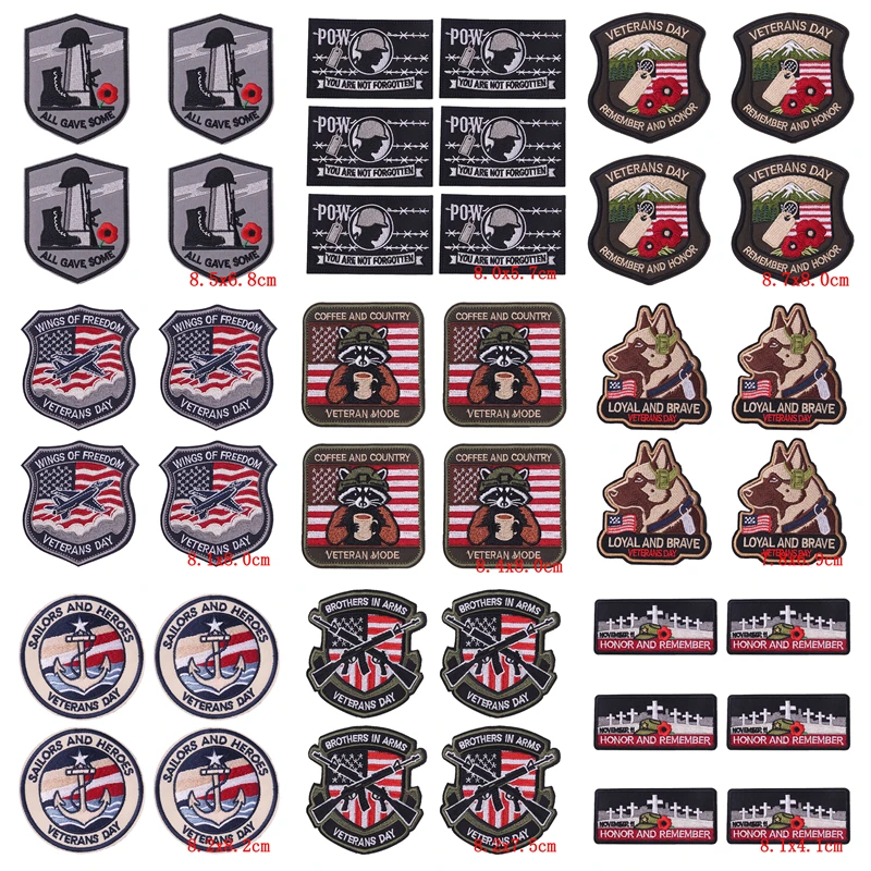 10Pcs Veteran Memorial Iron‑on Embroidery Patches, US Flag Military Eagle Dog Tag Patches for Jacket Backpack Clothing DIY Decor