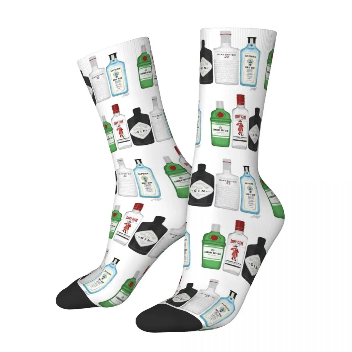 Gin Bottles Illustration Socks Harajuku Super Soft Stockings All Season Long Socks Accessories for Unisex Gifts