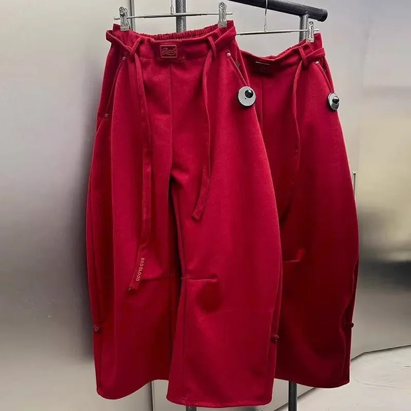 

Красные повседневные брюки серии Badblood BCAC, детские брюки прямого кроя с оригинальным дизайном, длинные брюки