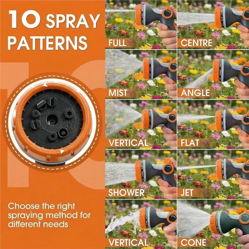 PZHI Garden Hose Nozzle Thumb Control, 10 Patterns Water Hose Sprayer, Adjustable Leak Proof Nozzle for Plants Lawn Watering,