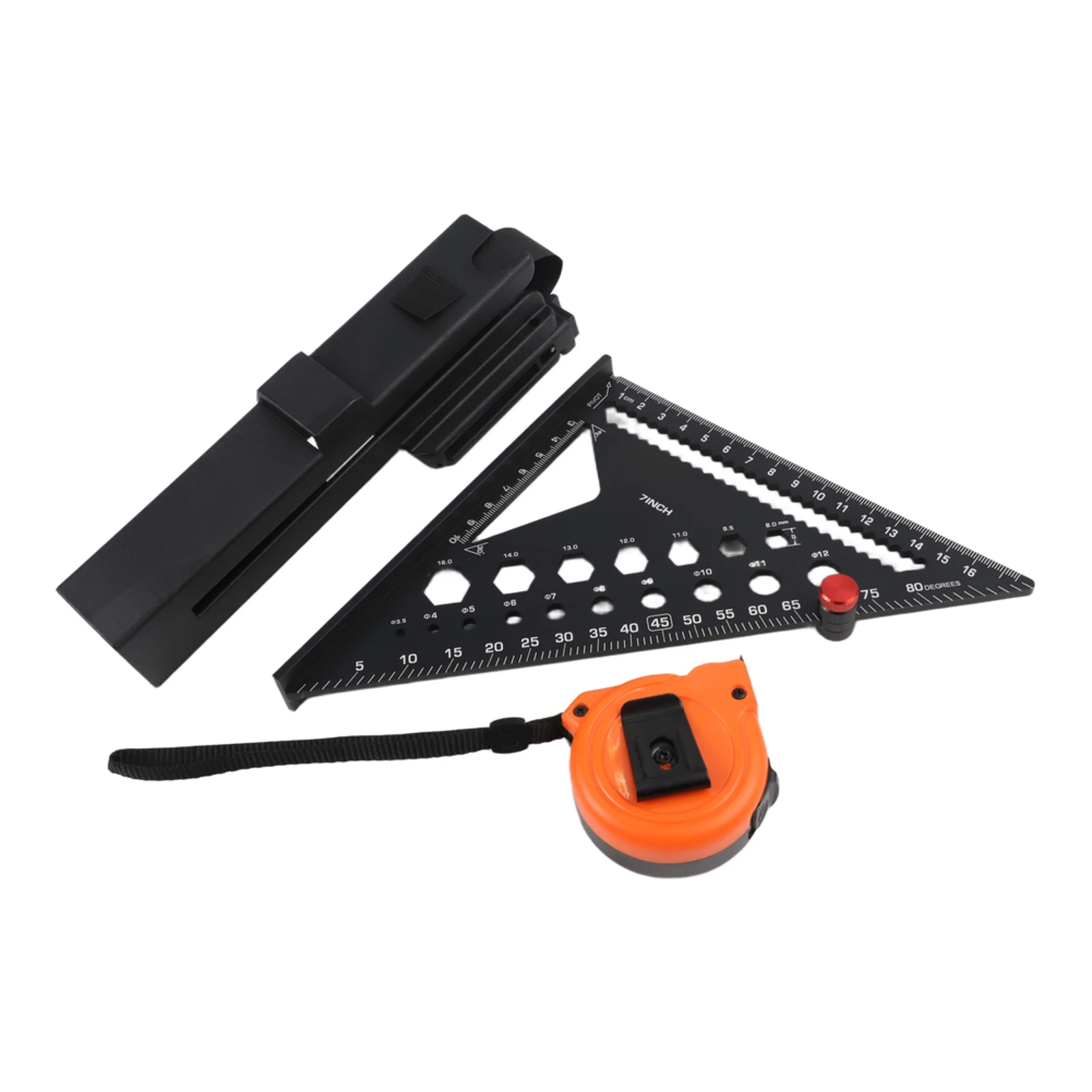 2Pcs 5M Steel Tape Measure And 7Inch Triangle Ruler Kit With Plastic Waist Clip Mount For Woodworking Construction Layout Tools