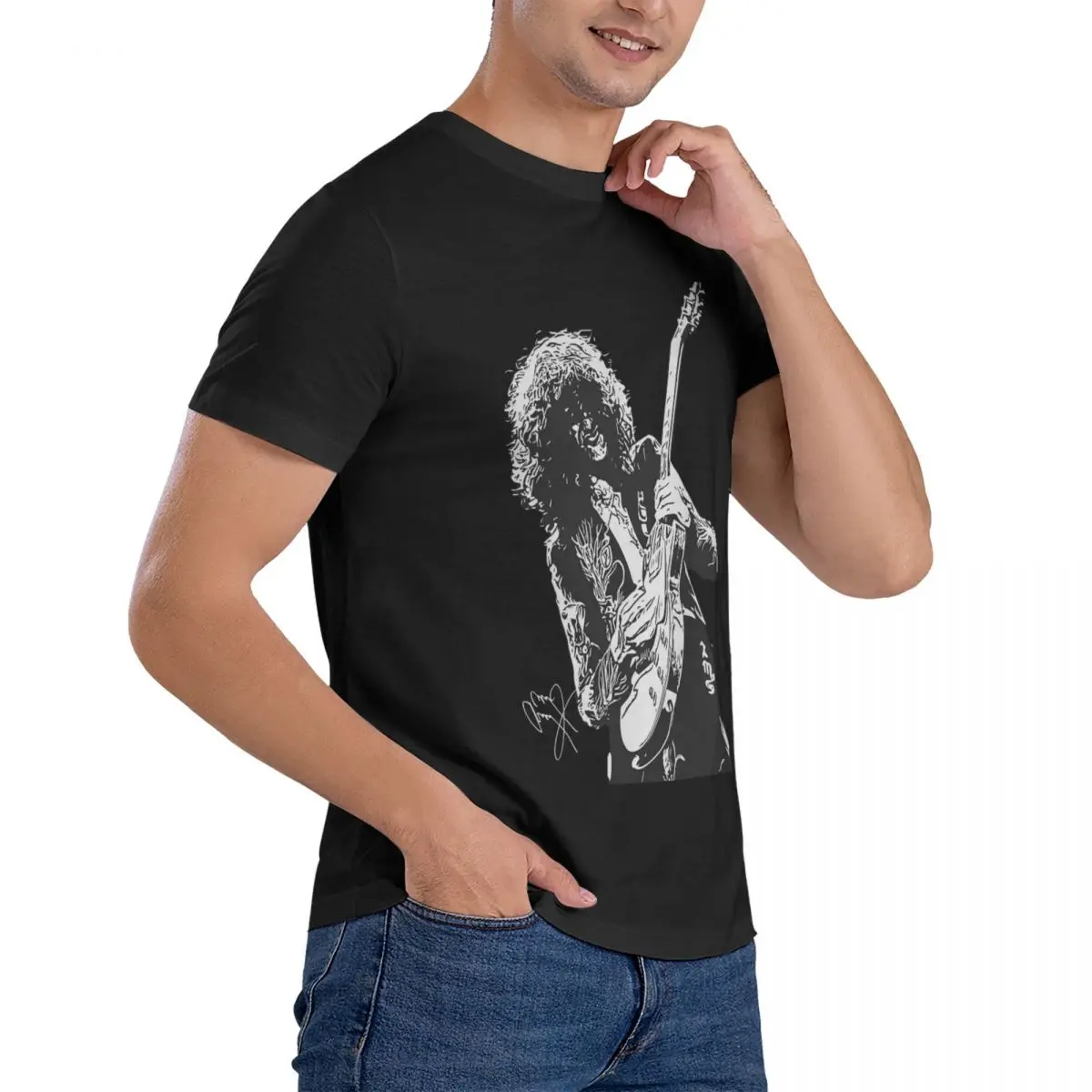 Guitar T-Shirts Men Jimmy Page Novelty Cotton Tee Shirt Crewneck Short Sleeve T Shirt 6XL Clothing