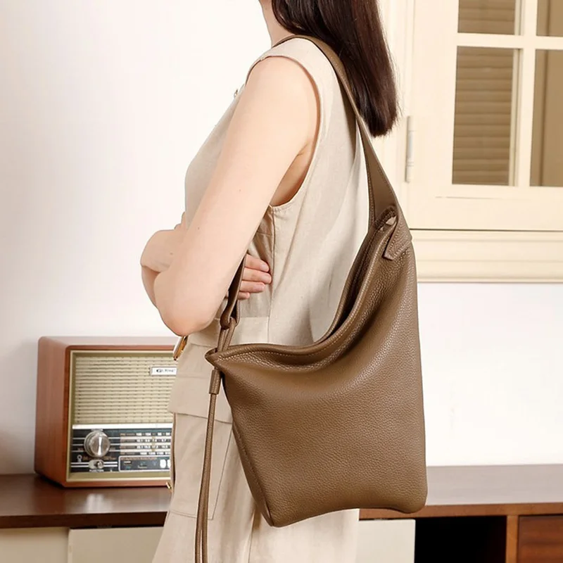 Autumn New Women Genuine Leather Shopping Bag Lady Niche Simple Shoulder Crossbody Bags Fashion Versatile Handbag
