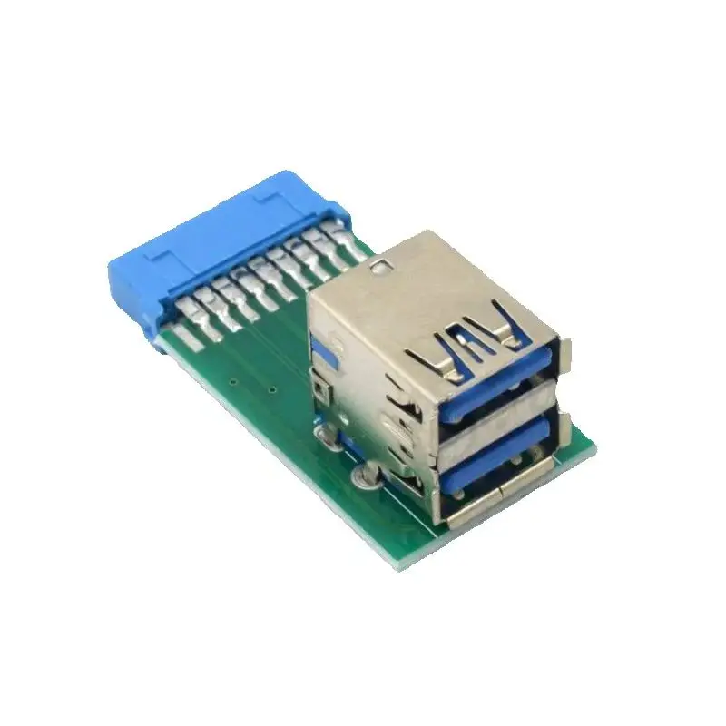 Vertical Dual USB 3.0 A Type Female To Motherboard 20 Pin Box Header Slot Caard  PCBA Adapter