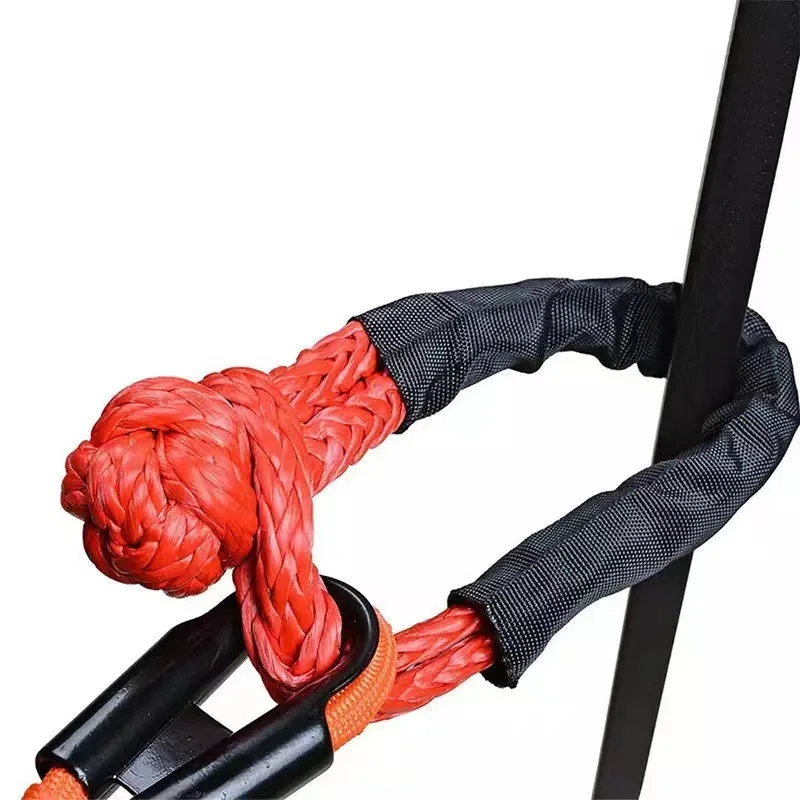 Synthetic Fiber Soft Shackle Car Towing Ropes 38000 Lbs Car Trailer Pull Rope with Protective Sleeve for Vehicle Off Road