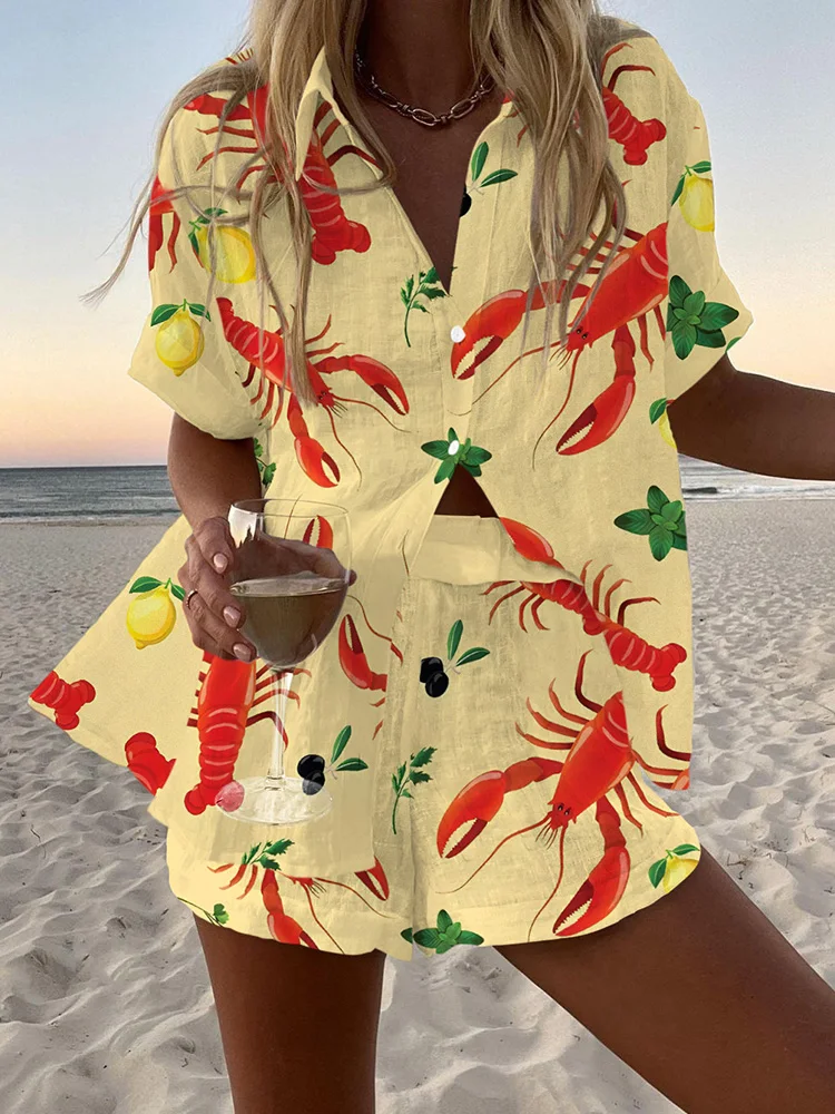 

New Summer Vacation Shorts Set 3D Printed Seaside Tropical Casual Lapel Shirt Blouse Top Shorts 2-Piece Suits Beach Holiday