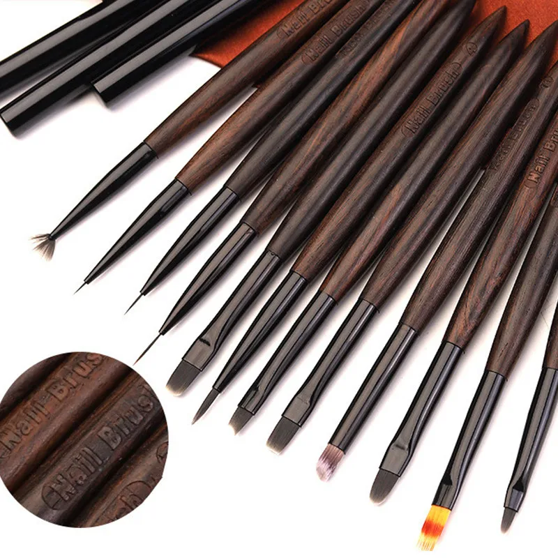 แปรงวาดลายเล็บ 12 แบบ สำหรับทำเล็บลายเส้น วาดไล่สี เจลยูวี ต่อเล็บ ปากกาสำหรับวาดลาย ทำจากไม้จันทน์