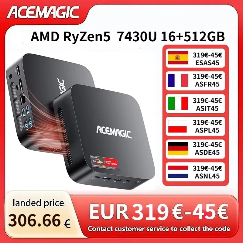 ACEMAGIC 미니 PC AMD Ryzen 5 7430U/7 7730U 16GB LPDDR4X 512GB SSD 미니 PC 윈도우 11 PRO 미니 컴퓨터 Wifi6 트리플 디스플레이 PC 썸네일 7