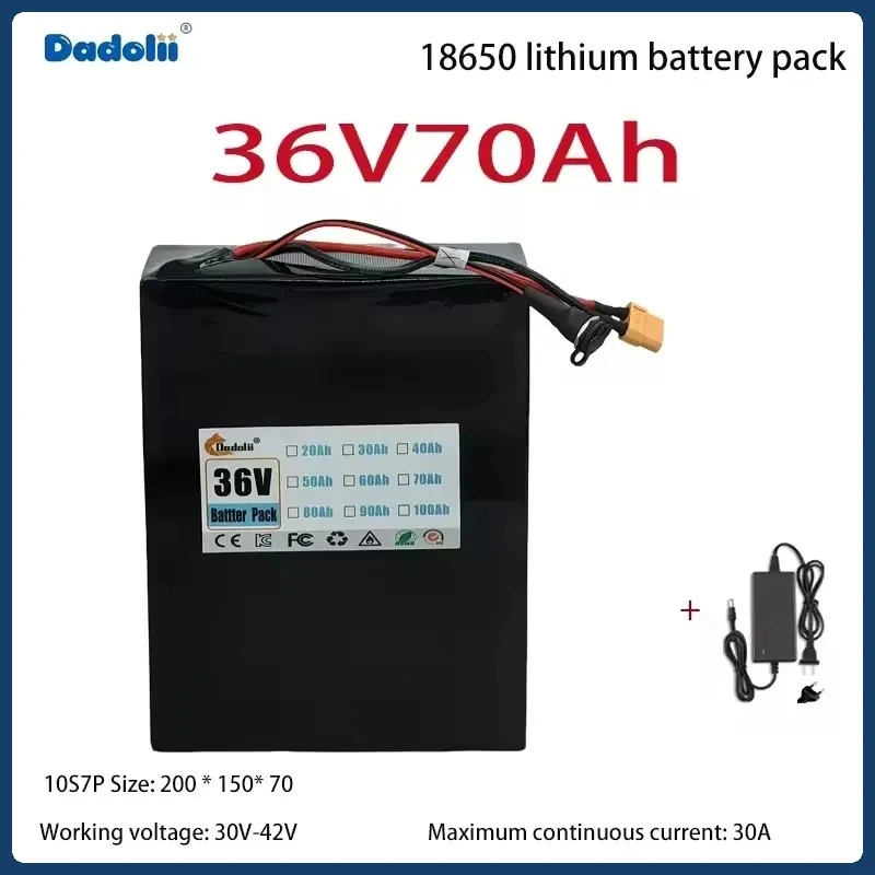 

10S7P 36V70Ah high-capacity lithium battery pack, new battery cells with long lifespan and stable performance