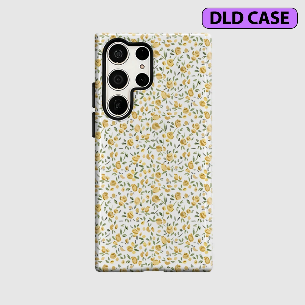 Lemon Leaf Ditsy Phone Case for Samsung Galaxy S26 S25 Ultra S24 S23 Ultra Plus Shockproof Double Layer Tough Back Cover