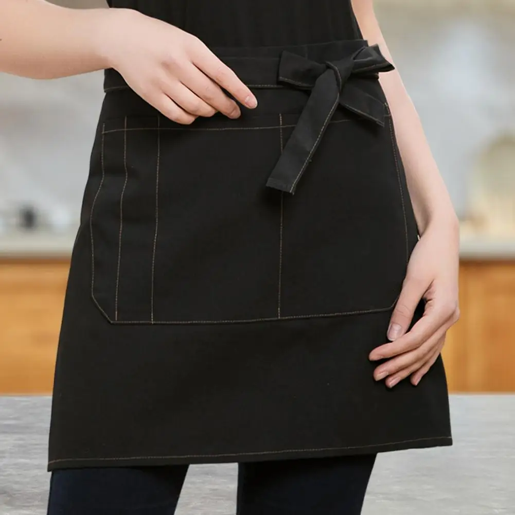 Lace Up Short Apron Waterproof Half Apron With Pocket Waitress Chef Apron Waist Aprons Oil Stain Resistant Kitchen Work Aprons